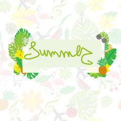Tropical vector frame with leafs and flowers