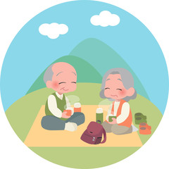 ピクニックを楽しむ高齢者