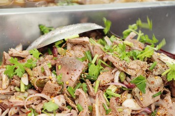 Spicy pork salad delicious at street food