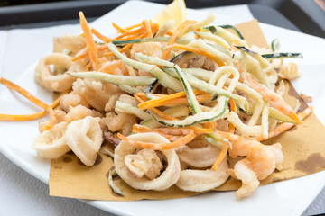 Mixed fried fish and vegetables