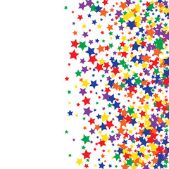Fototapeta premium Colorful Stars Confetti, Mystery Sparkling Vector Background. Trendy Glowing Magic Glitter, Lights. Festive Falling Colorful Stars Confetti for Ads, Posters. 