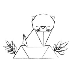cat origami paper in the field vector illustration design