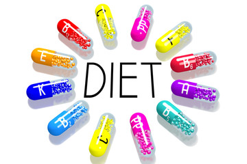 Diet concept - colorful pills