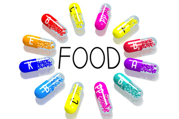 Food concept - colorful pills