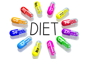 Diet concept - colorful pills
