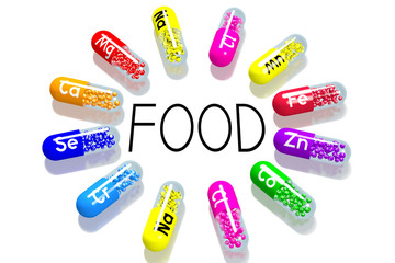 Food concept - colorful pills