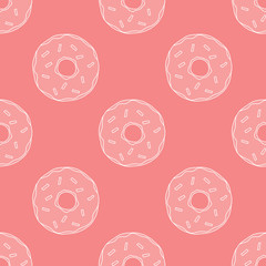 Fototapeta na wymiar Seamless pattern. White donuts contour on the red background