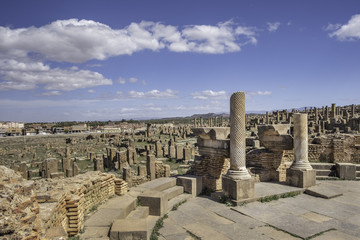 Ruins of public bibliotheca in roman town Timgad (Colonia Marciana Ulpia Traiana Thamugadi), Algeria