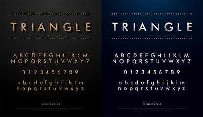 alphabet font from triangle concept. Technology alphabet golden and silver metallic and effect