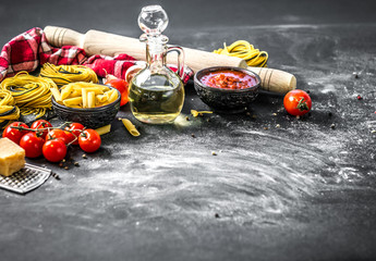 Ingredients for cooking traditional Italian pasta