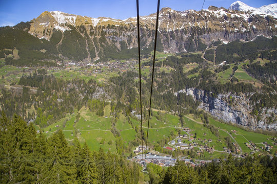 Cable Car Station Rise Up To Mountain From Lauterbrunnen To Gutschalp