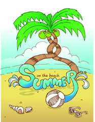 summer on the beach and coconut,shell,ball,sunglass