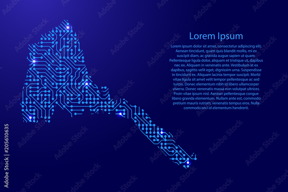 Fototapete map eritrea from printed board, chip and radio component with blue star space on the contour for ban