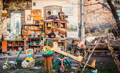 Yard with abandoned toys in Lviv