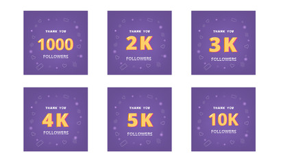 Set of followers thank you cards. Vector illustration.