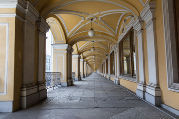 The top gallery with arches. Gostiny Dvor. Saint-Petersburg