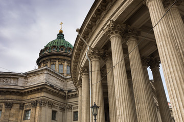 Fototapeta na wymiar Basic columns and face part of Kazan Cathedral (Kazanskiy Kafedralniy Sobor). Saint-Petersburg