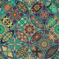 Seamless pattern with decorative mandalas. Vintage mandala elements. Colorful patchwork. - 205612494