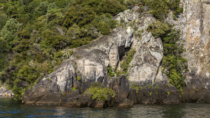 Maori Rock Carvings on Lake Taupo, New Zealand