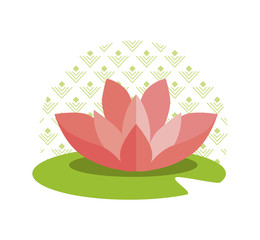 Pink Lotus on Green Leaf and Circle with Pattern