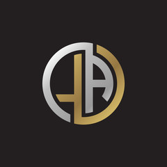 Initial letter LA, looping line, circle shape logo, silver gold color on black background