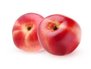two nectarines isolated on white background.