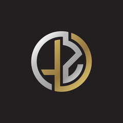 Initial letter LZ, looping line, circle shape logo, silver gold color on black background