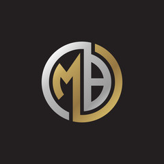 Initial letter MB, looping line, circle shape logo, silver gold color on black background