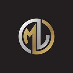 Initial letter MJ, looping line, circle shape logo, silver gold color on black background