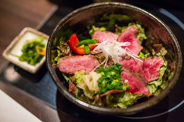Close Up japanese grill beef (Gyudon) at tokyo, Japan.