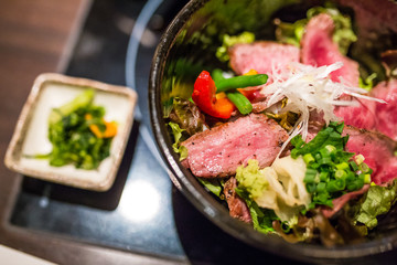 Close Up japanese grill beef (Gyudon) at tokyo, Japan.