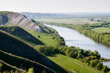 Chalk hills in the Don River valley in the central part of Russia.