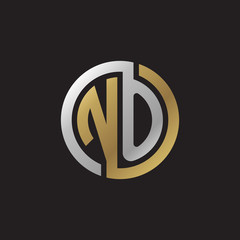 Obraz premium Initial letter NO, looping line, circle shape logo, silver gold color on black background