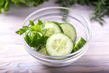 Sliced cucumbers. Fresh cucumber in a bowl