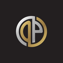 Initial letter OP, looping line, circle shape logo, silver gold color on black background