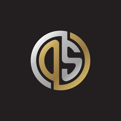 Initial letter OS, looping line, circle shape logo, silver gold color on black background