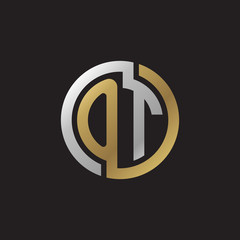 Initial letter OT, looping line, circle shape logo, silver gold color on black background