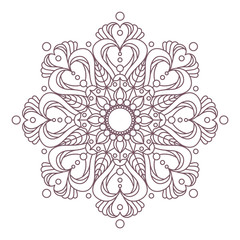 Line art of circular intricate mandala design for coloring books