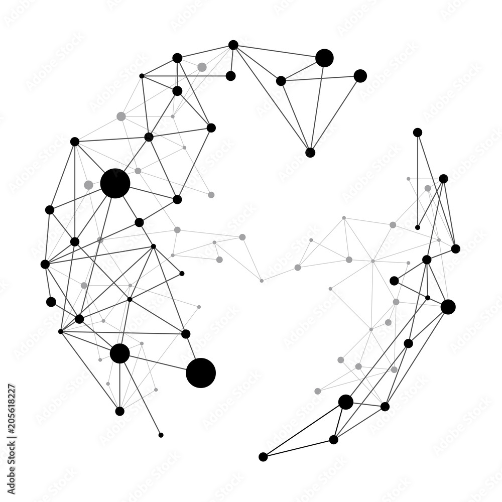 Poster Network polygon particle dot connect line  build to sphere: Concept of Futuristic, Big Data, Data transform