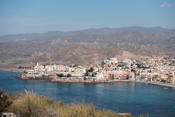 Fototapeta premium The sea in Calabardina under the blue sky, Murcia