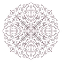 Line art of circular intricate mandala design for coloring books