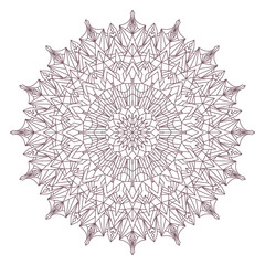 Line art of circular intricate mandala design for coloring books