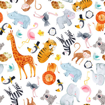 Safari animals watercolor pattern