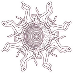 Line art of sun mandala designed for coloring books