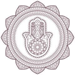 Line art of hamsa hand designed for coloring books