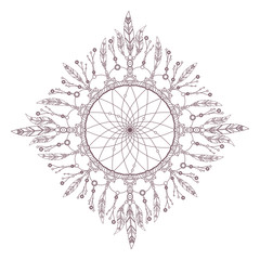 Line art of circular intricate mandala design for coloring books