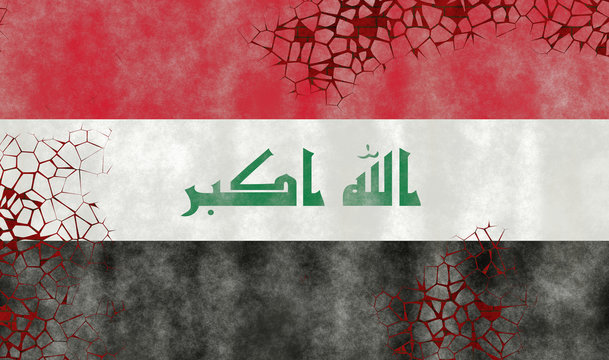 Illustration of an Iraqi Flag, imitating of painting on the old wall with cracks