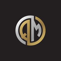 Initial letter QM, looping line, circle shape logo, silver gold color on black background