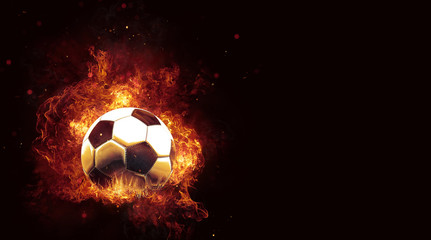 Fiery soccer ball engulfed in hot flames