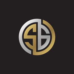 Initial letter SG, looping line, circle shape logo, silver gold color on black background